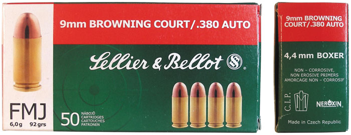 Патрон SB кал. 9 mm BROWNING COURT / 380 AUTO (92 GRS) FMJ